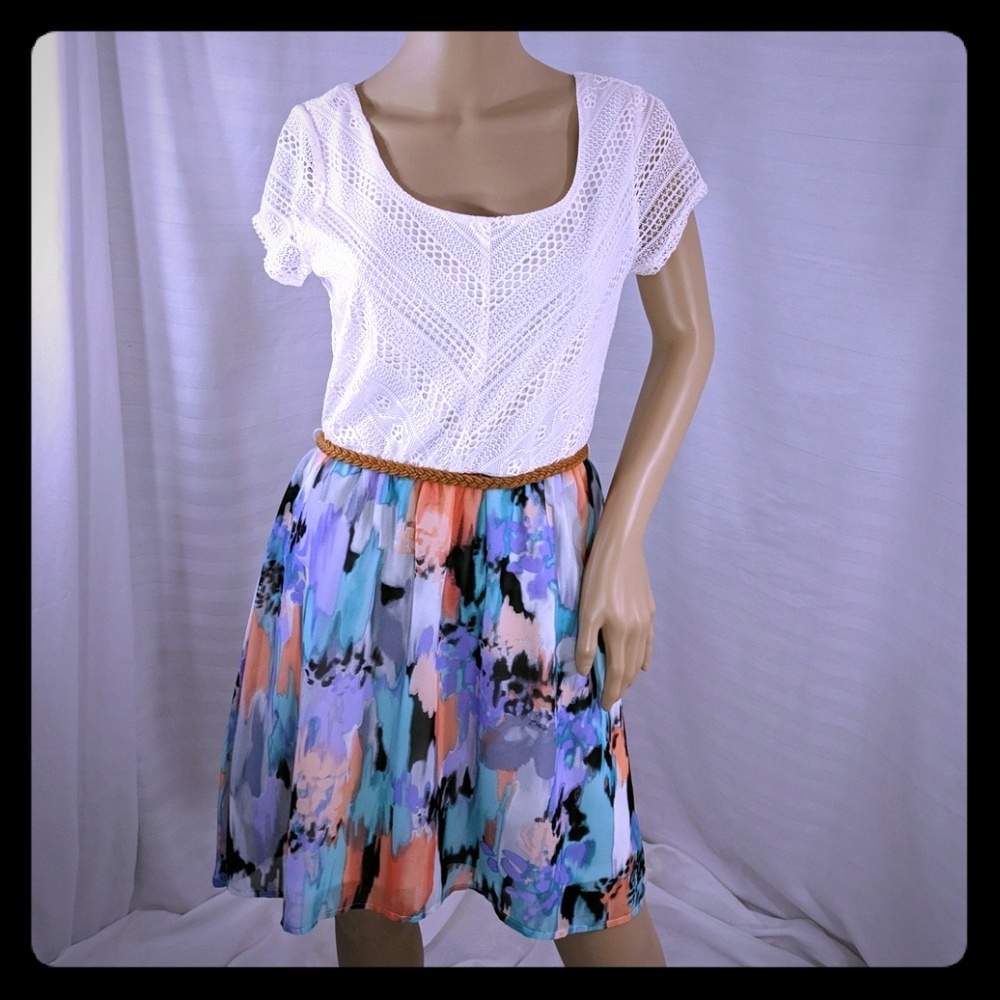 Lily Rose crochet flowy sheer dress watercolor M